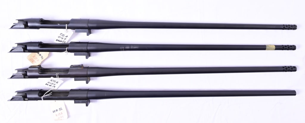 (4) KDF/Voere Model K15-A Barreled Receivers: S/N 0127 Unknown caliber with 24" compensated barrel; S/N 0141 Unknown caliber with 24" barrel; S/N 0147 Unknown caliber with 24" compensated barrel; S/N 0124 Unknown caliber with 24" compensated barr