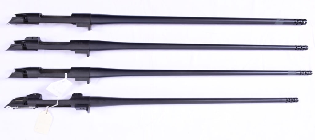 (4) KDF/Voere Model K15-A Barreled Receivers: S/N 0139 Unknown caliber with 26.5" compensated barrel; S/N 0161 Unknown caliber with 26" compensated barrel; S/N 0136 Unknown caliber with 26" compensated barrel; S/N 0148 Unknown caliber with 25.5" 