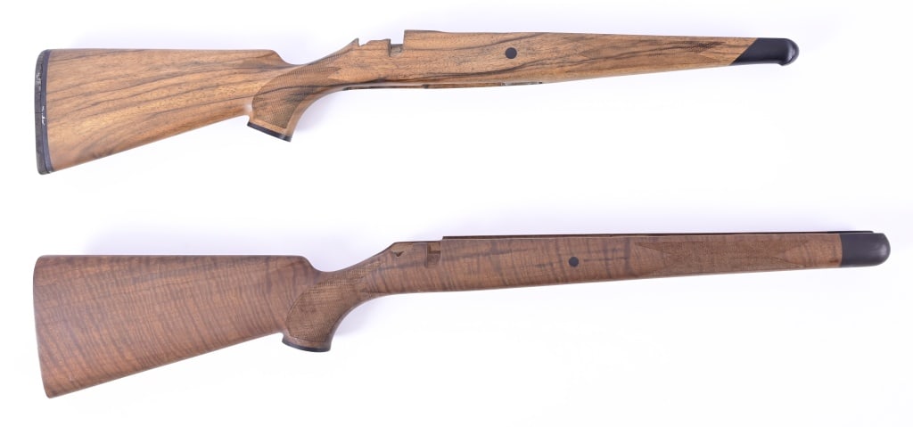 (2) Kleinguenther K15-A Finished Rifle Stocks: Kleinguenther, KDF, Voere, finished right hand bolt action rifle stocks. Nicely figured