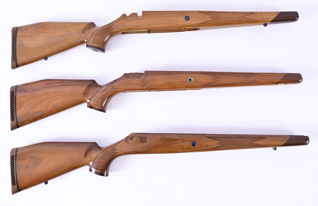 (3) Kleinguenther K15 Finished Rifle Stocks: Kleinguenther, KDF, Voere, finished right hand bolt action rifle stocks.