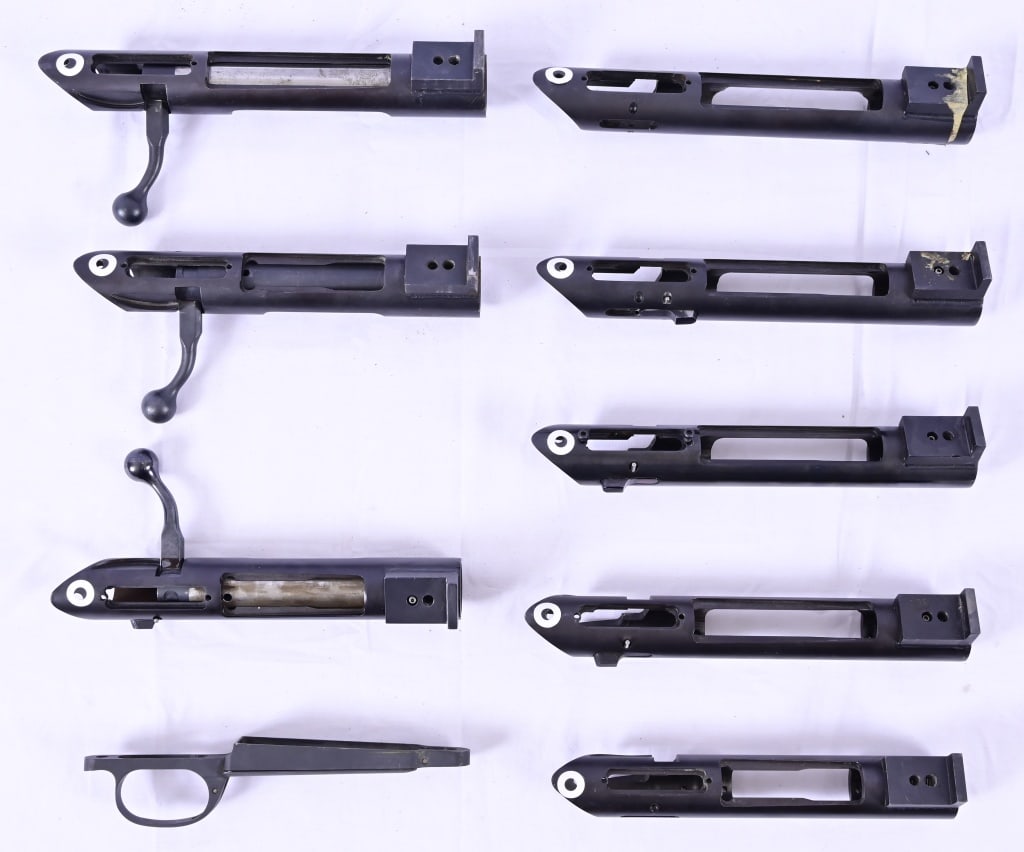 (8) Kleinguenther/KDF K15-A Receivers & Parts: SN 0019, 0193, 0113, 0111, 0167, 0020, 0018, 0128. 5 are magnum length actions. 3 have bolts. 1 bottom metal included. Receivers are recognized as firearms and will require proper processing. Modern.