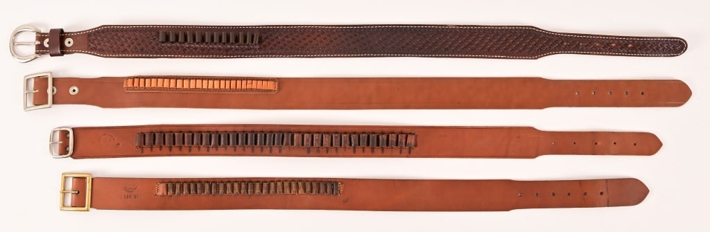 Collection of (4) Leather Cartridge Belts: Brauer Brothers .45. Kirkpatrick .38/.357. Smith & Wesson .22. Hunter .22. All sized small.