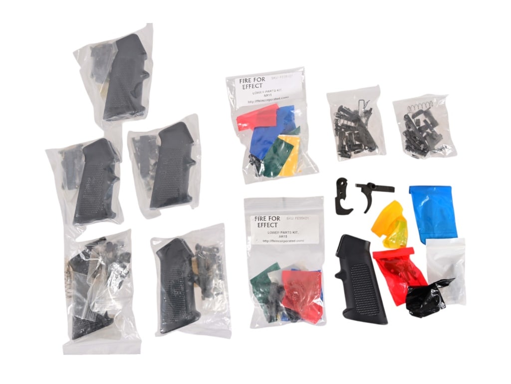(10) AR Platform Lower Receiver Parts Kits: Includes .308 lower kit w/ trigger group; (2) Fired for Effect lower kits; Brownell; (6) Unmarked
