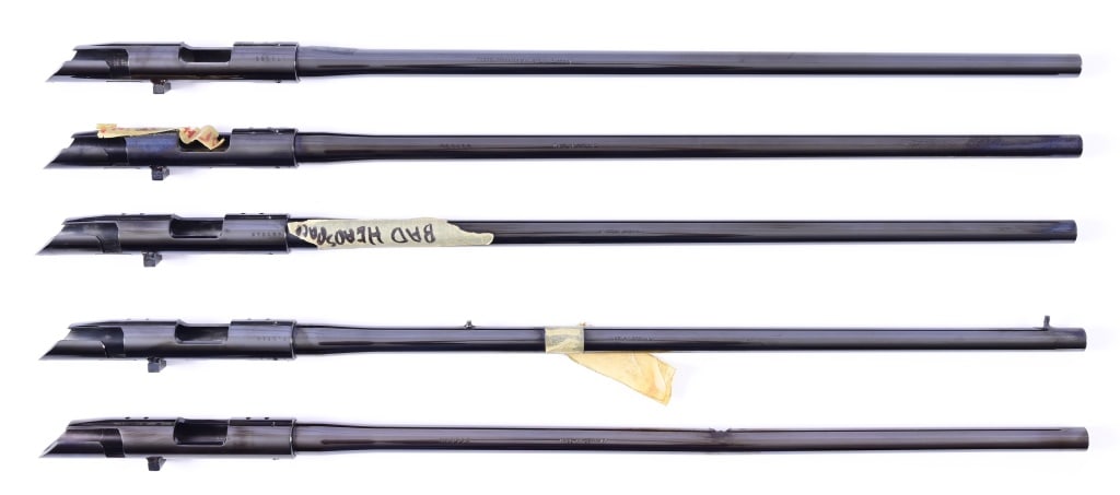 Kleinguenther/KDF K22 Barreled Recievers *Issues*: SN;s 905147, 893158, 879560, 879614, 888593. Five ,22LR barreled receivers. Identified with "Bad head space" labels on three, One has visible bad barrel and last has barrel label "bad under front sigh