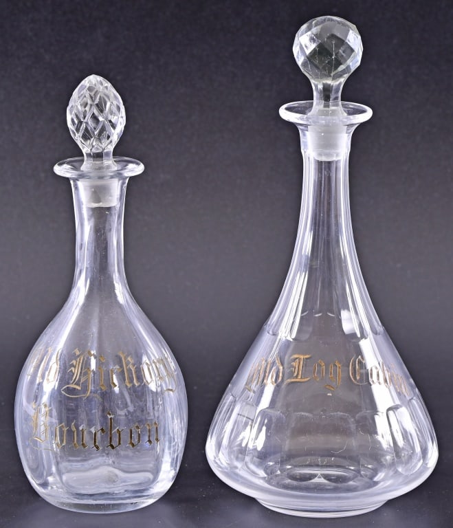 Antique Etched Glass Whiskey Decanters (2) (1 of 10)