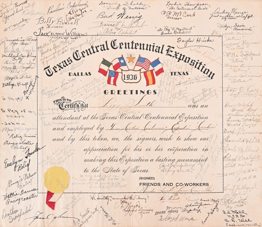 Texas Centennial 1936 Employee Certificate (1 of 2)