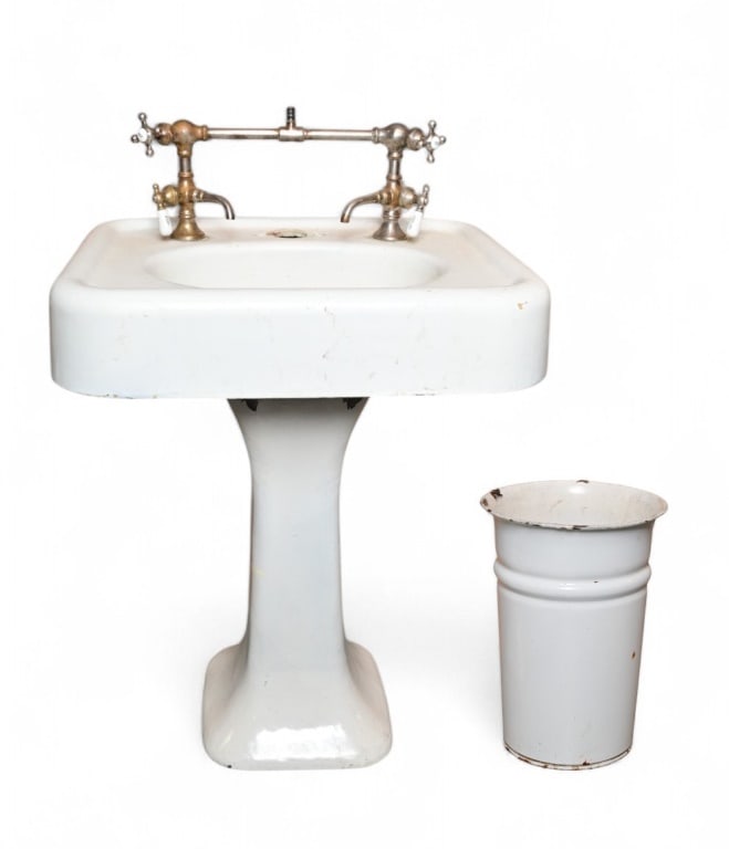 Antique Porcelain Sink & Trash Can (1 of 7)