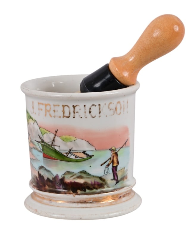 Antique Occupational Fisherman Shaving Mug & Brush (1 of 3)