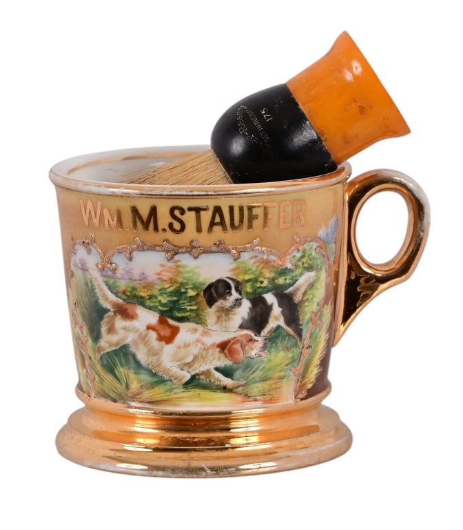 Antique Hand-Painted Shaving Mug & Brush (1 of 5)