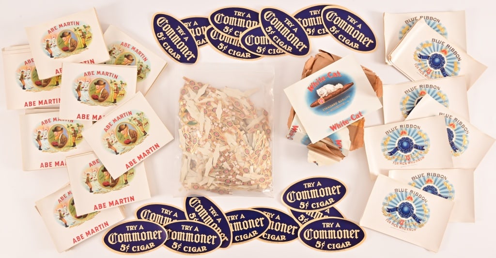 Huge Collection of NOS Cigar Litho Labels: Several hundred including: Abe Martin; White Cat; Blue Ribbon