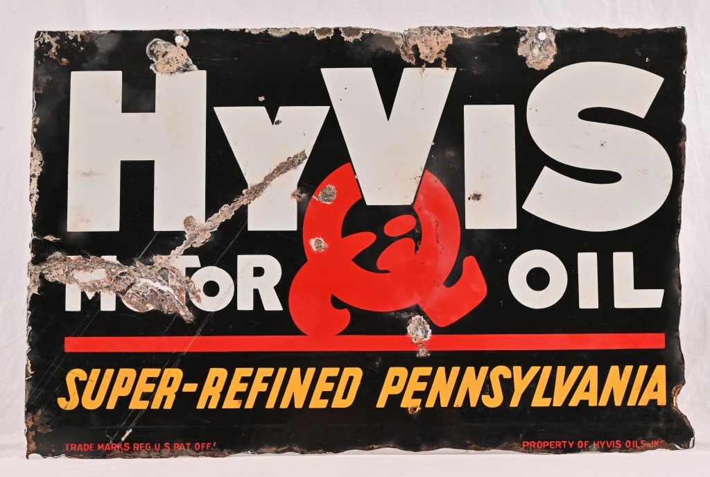 HyVis Motor Oil Double Sided Porcelain Sign: 17x26