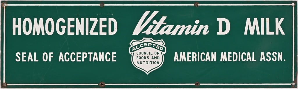 American Medical Assn. Porcelain Milk Sign: 8.25" x 27.5"