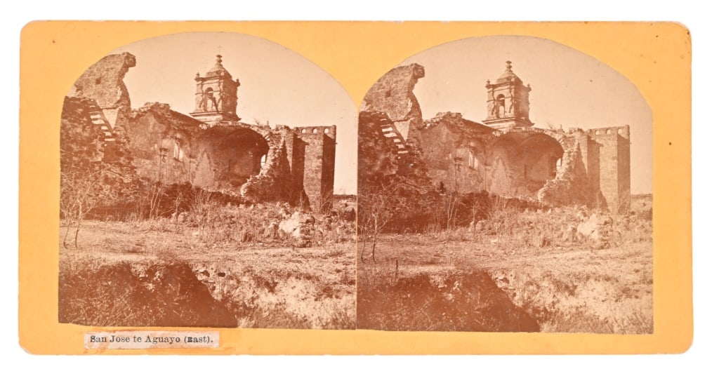 San Antonio Mission San Jose Stereograph Card: After the roof collapsed. Photographer A.V. LaTourette. 3.5 x 7