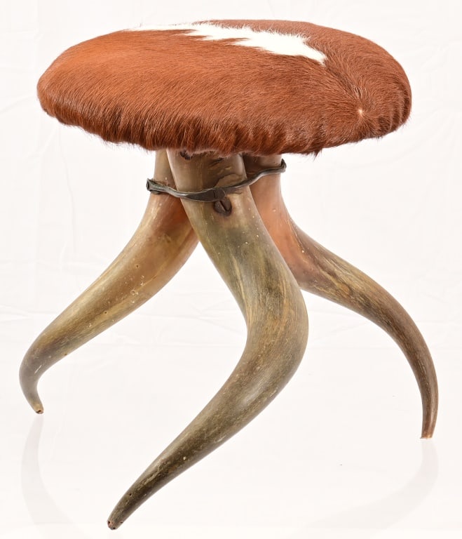Cow Hide & Horn Leg Stool (1 of 3)