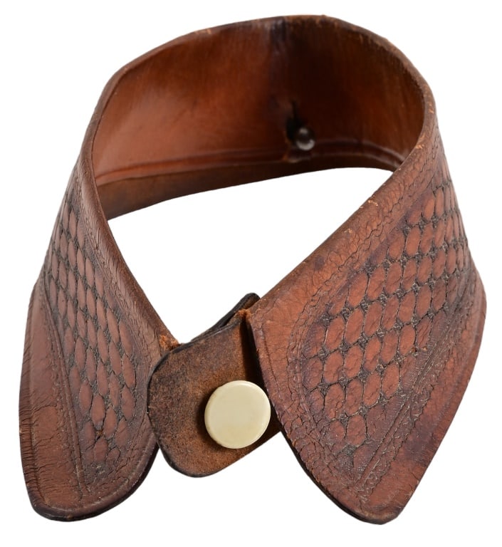 Antique Western Tooled Leather Shirt Collar: Antique Western Tooled Leather Shirt Collar