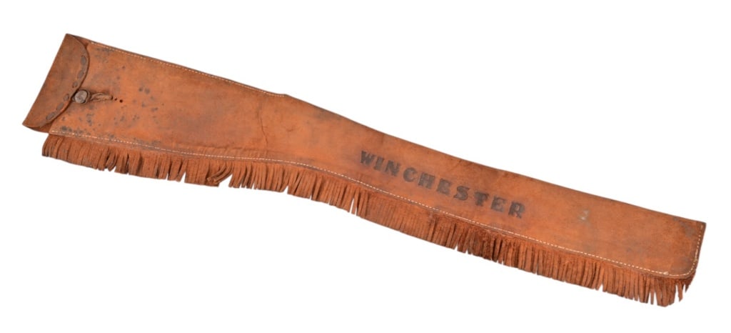 Vintage "WINCHESTER" Tooled Scabbard: Suede leather and fringed. For 187301894 Rifles.