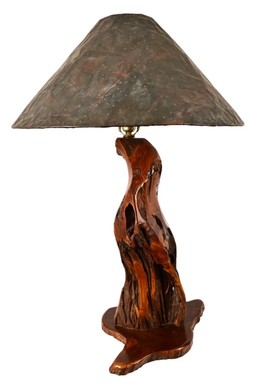 Handmade Wood Lamp w/ Hammered Copper Shade (1 of 9)