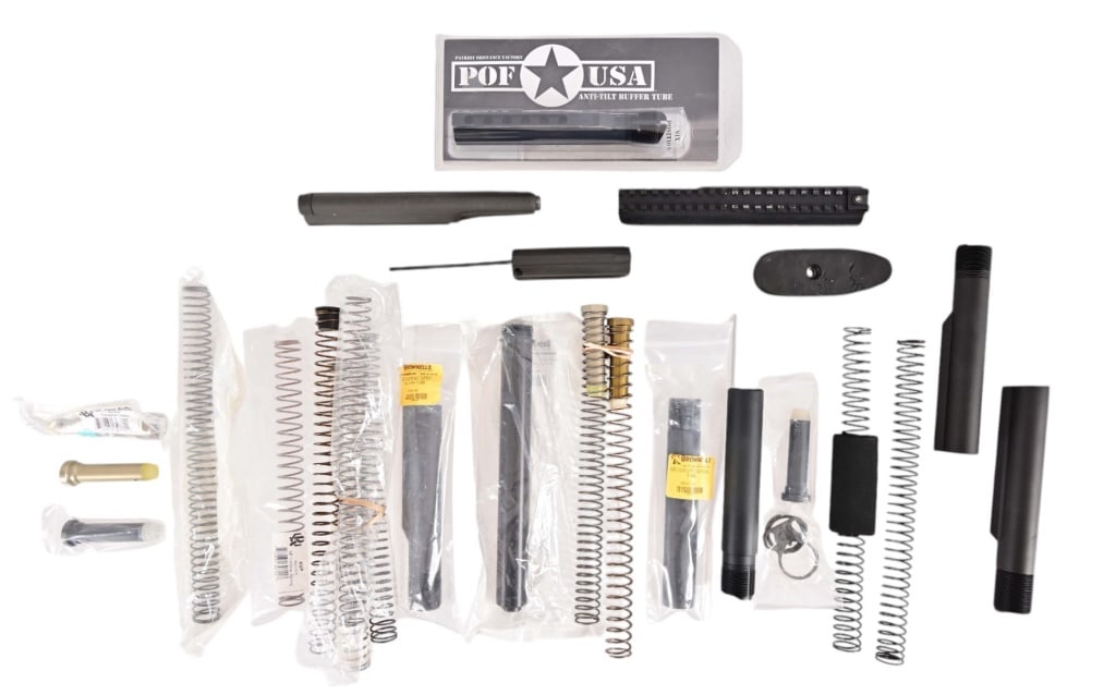 Collection AR-15 Buffer Tubes, Springs, Buffers: All NOS; 8 - Buffer tubes, 9 - Buffer Springs, 5 - Buffers, various sizes nd makers. Includes Miculek Magnetic buffer. All appear new.