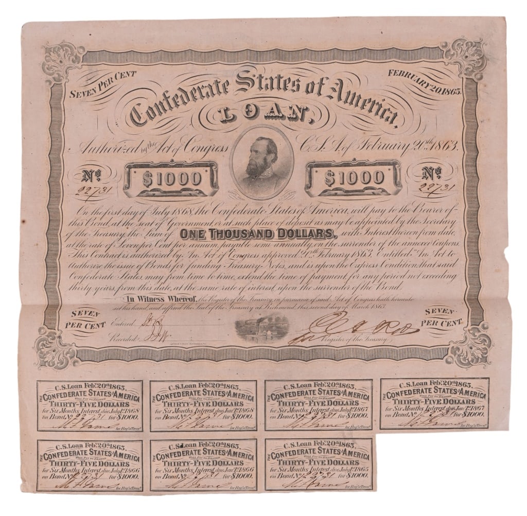 Confederate States $1,000 Loan Certificate (1 of 2)