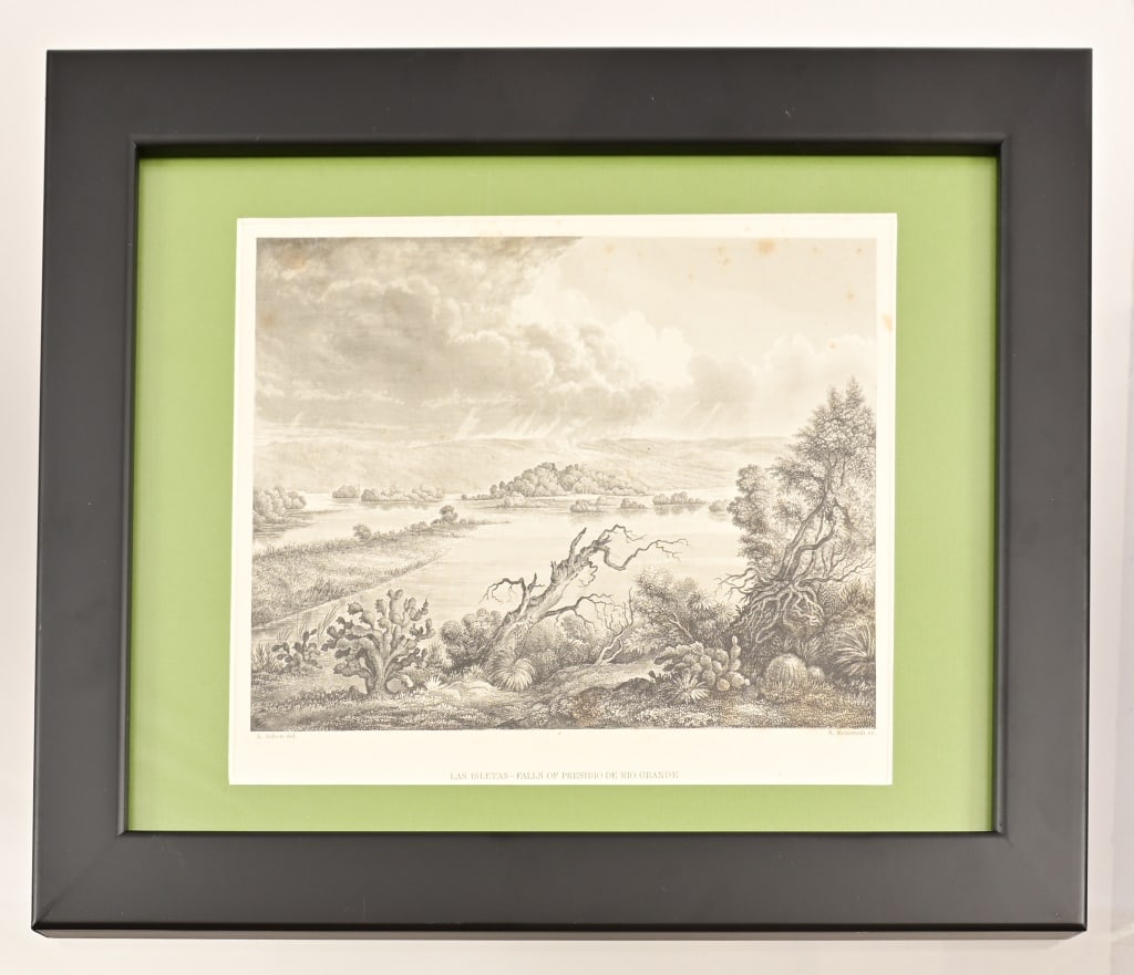 1850s Las Isletas Falls of Presidio Rio Grande TX: Falls are located between Laredo and Eagle Pass. R. Metzeroth. Circa 1850s.