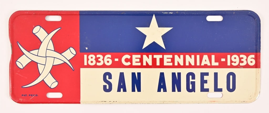 Texas Centennial 1936 San Angelo License Plate (1 of 2)