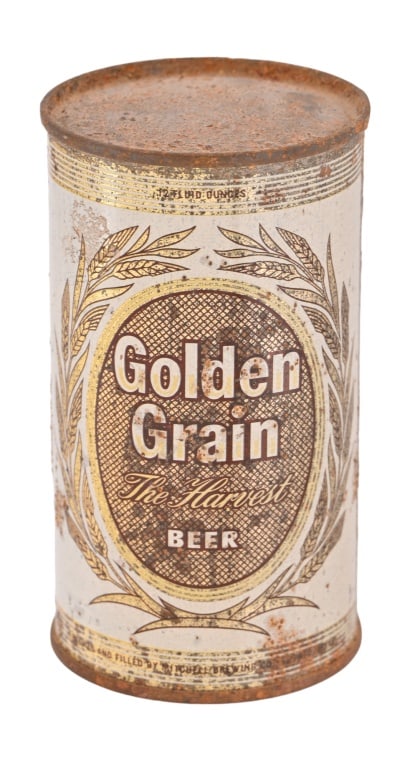 Mitchell Brewing Co. Golden Grain Flat-Top Can: Brewed and filled by Mitchell Brewing Co. El Paso, Texas. Bottom pierced