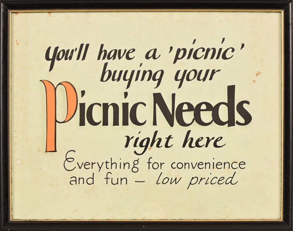 Henne Hardware New Braunfels Texas Picnic Sign: Hung in the Henne Hardware Co. Store on San Antonio Street in New Braunfels, Texas. Framed 12x15