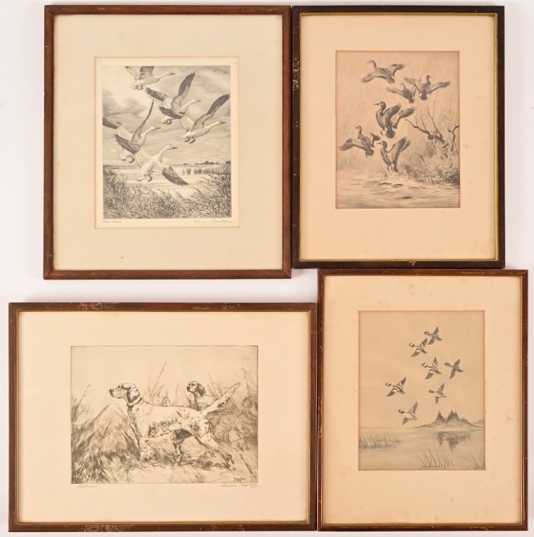 (4) Vintage Waterfowl Etching Prints (1 of 10)