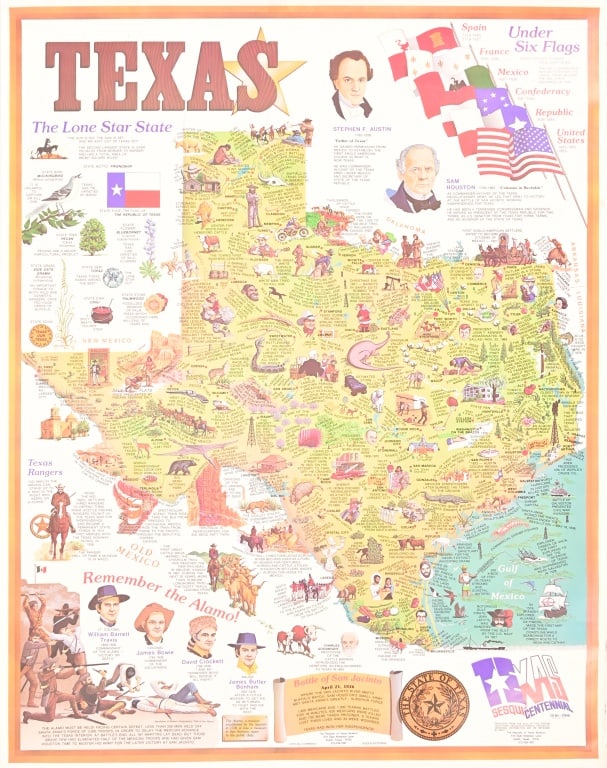 Lone Star State,Texas Sesquicentennial Poster '86: 30" x 38"