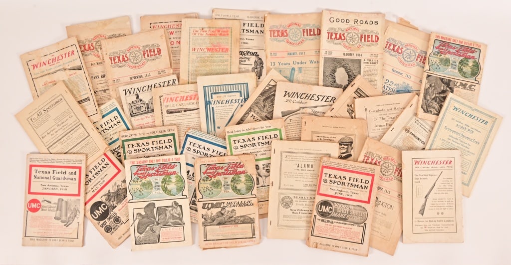 (33) Texas Field & National Guardsmen Magazines: Published San Antonio, Texas, circa 1910's features firearm and local Texas brewery ads.