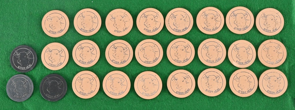 Collection of (26) Antique Steer Head Poker Chips: Collection of (26) Antique Steer Head Poker Chips