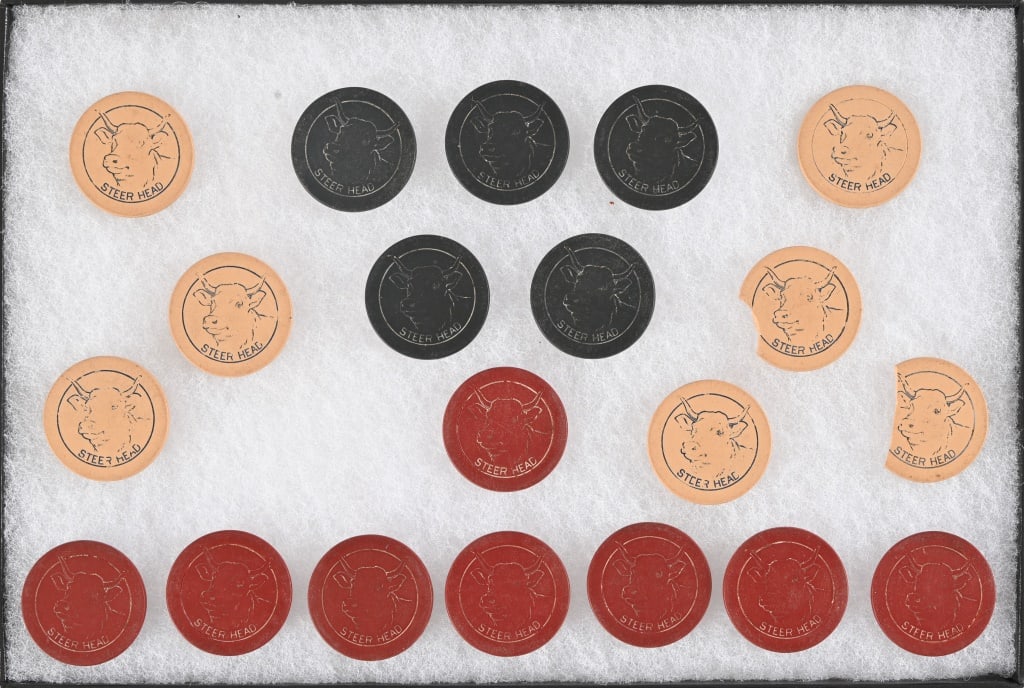 Collection of (19) Antique Steer Head Poker Chips: Collection of (19) Antique Steer Head Poker Chips