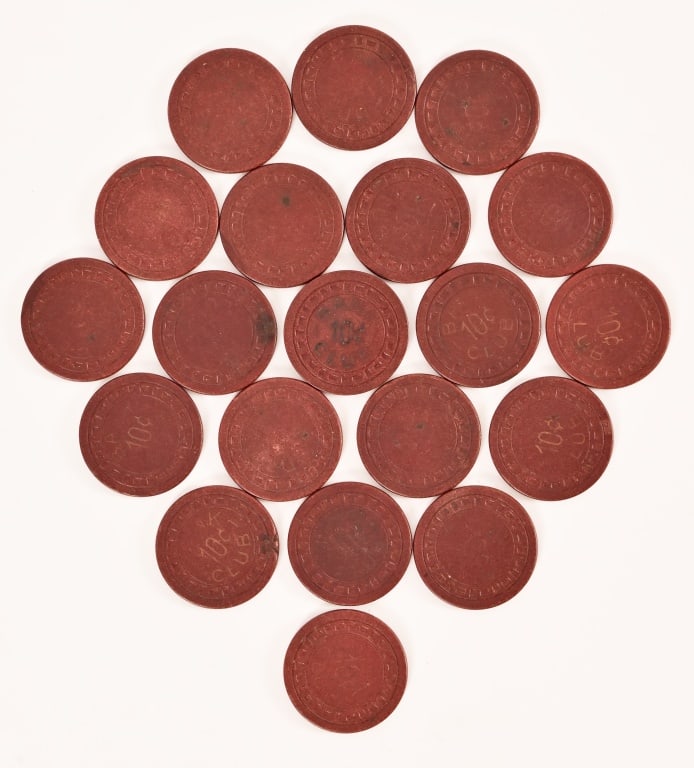 Collection of (20) Bank Club 10 Cent Poker Chips (1 of 3)