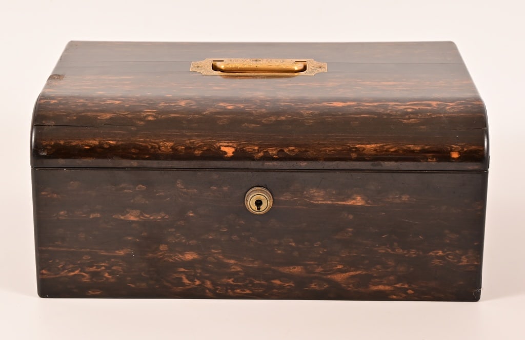 Antique Engraved & Figured Burl Travel Lock Box (1 of 12)