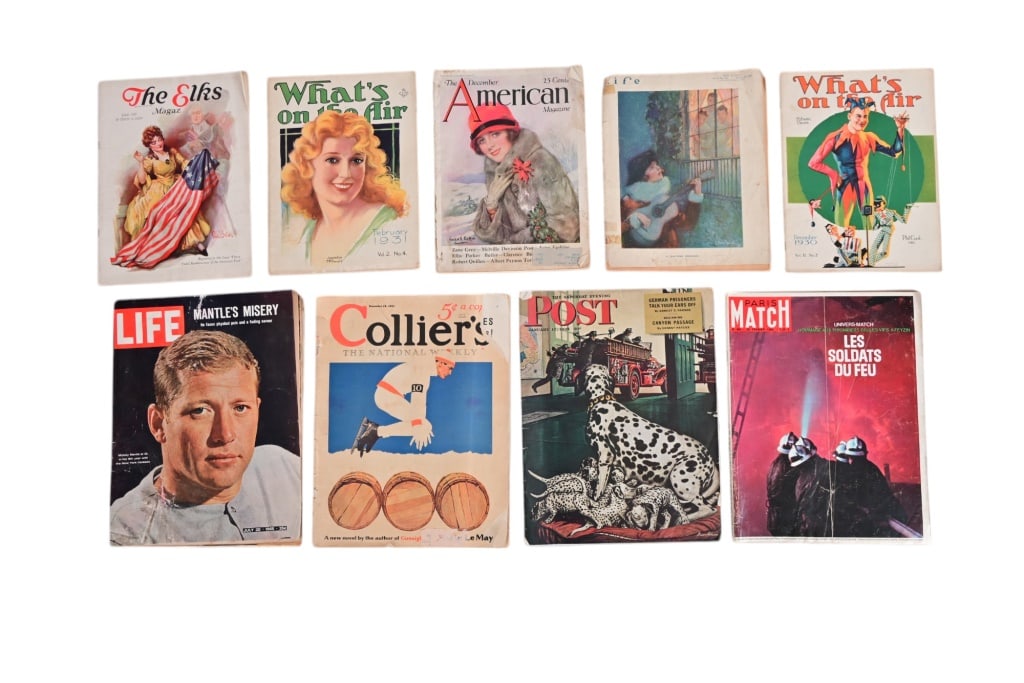 Collection of Vintage Periodicals: Frank Leslie's Illustrated, August 8, 1885, The Nation Mourns, The Funeral of Ulysses S. Grant; The Elks Magazine July, 1927; What's On The Air, December 1930, February 1931; American Magazine, Decemb