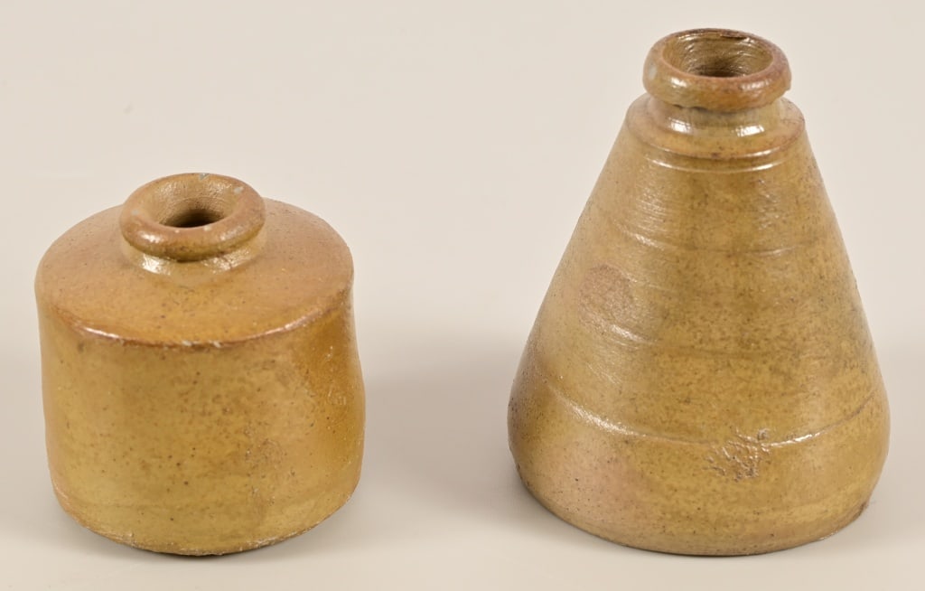 (2) Antique Stoneware Ink Wells (1 of 4)
