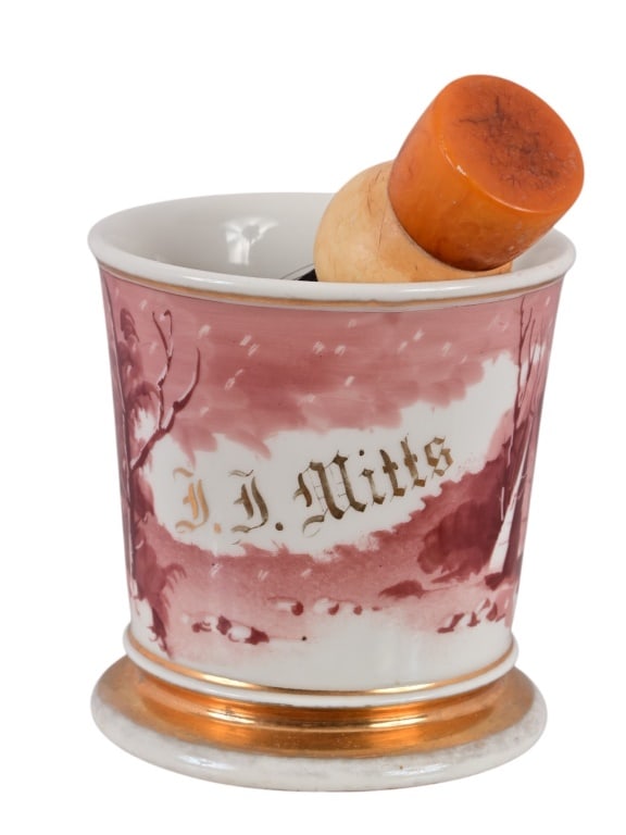 Antique Hand Painted Shaving Mug & Brush (1 of 4)