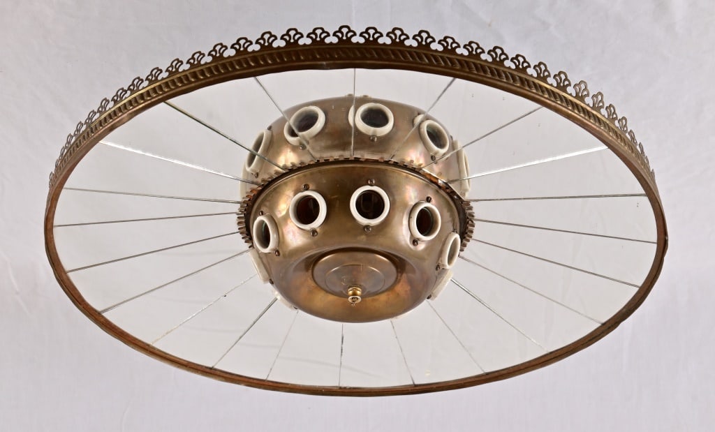 Mirrored Ceiling Light: 24" Diameter. Holds 10 Light Bulbs. Complete fixture as manufactured.