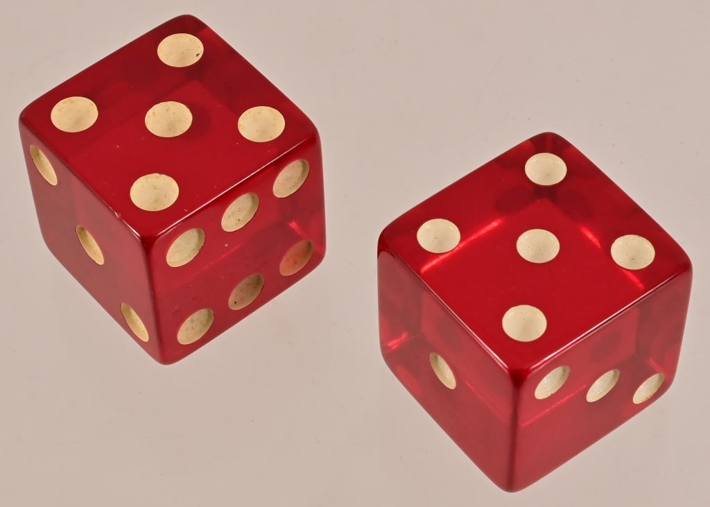Pair of Large 1 1/2" Translucent Red Dice (1 of 2)