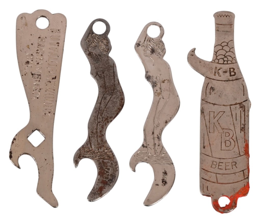 Four Key Chain Advertising Bottle Openers: 2.75" to 3".