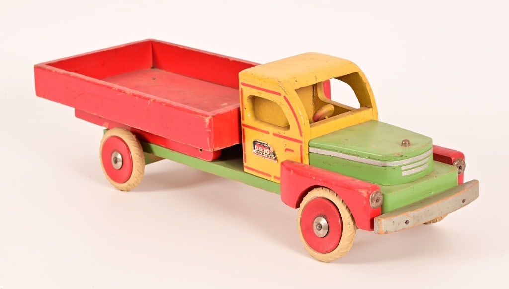 Vintage Brio Wooden Toy Truck: 1950/60s. Nice colors. 21" length, 6.5" height.