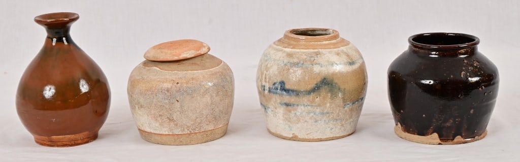 (4) Small Pottery Jars (1 of 8)