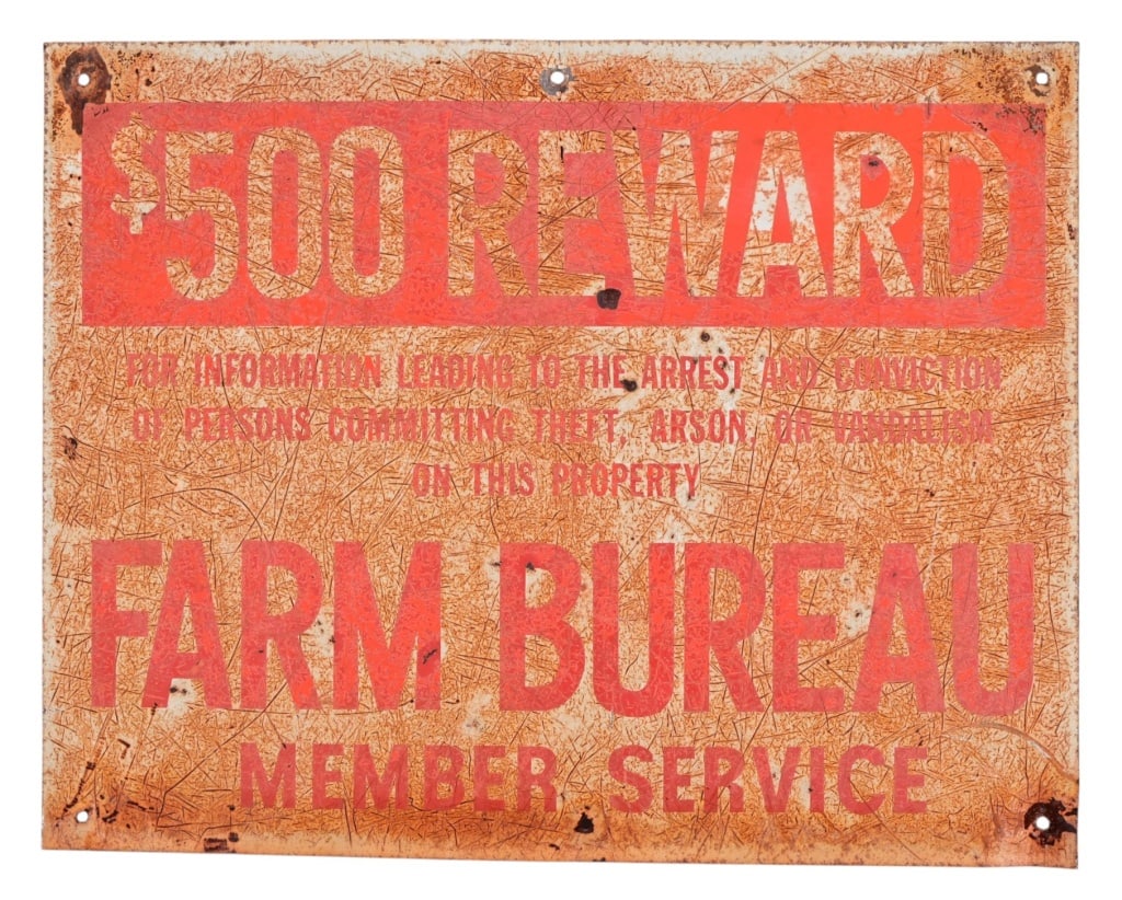 Farm Bureau Member Service $500 Reward Metal Sign: Measures 14" x 11".