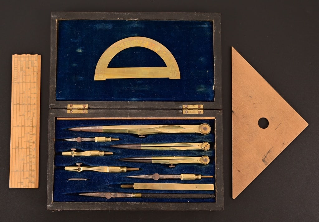 Antique Oak Cased Brass Drafting Set (1 of 3)