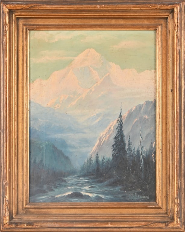 Arthur Heickell Mountain Landscape Oil Painting: Arthur Heickell, 1873–1958, Finland. Also known as 'E. Johansson'. Frame measures 17" x 21"