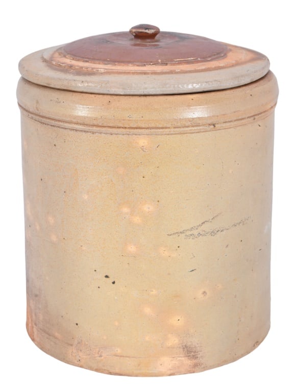 Antique Stoneware Crock With Lid: 9" X 11 1/4"