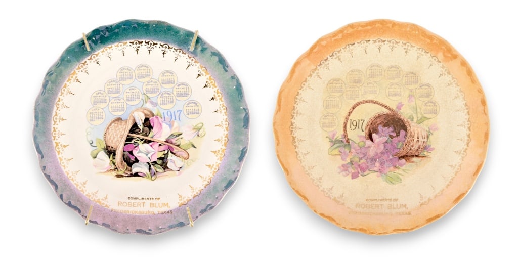 Robert Blum, Fredericksburg Texas Calendar Plates: Pair of 1917 calendar plates courtesy of Robert Blum(Robert Blum Warehouse Mercantile), Fredericksburg Texas. Both measure 7.25" diameter.