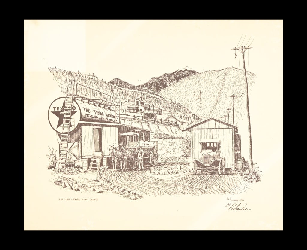 Texaco Gas & Oil Print by Al Richardson '76: Unframed 12x16, some discoloration.