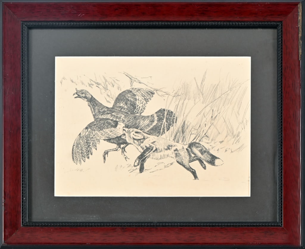 Fox Gun Company Poster Sketch: Original sketch , pencil on paper, Frame measures 13.5" x 16.5"