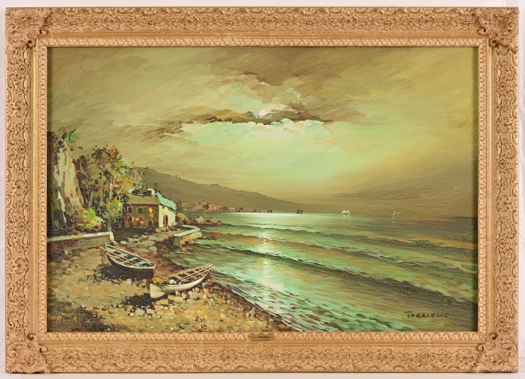 A. Torrielli Moonlight Fish Village Oil Painting (1 of 10)
